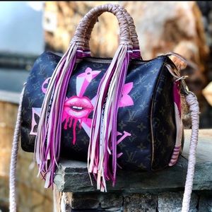 Auth Louis Vuitton Customized Speedy B 30 Boho Bag